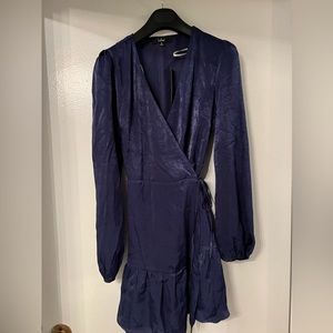 Lulus Blue Satin Wrap Dress